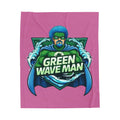 Green Wave Man Velveteen Plush Blanket -Pink— Superhero Ocean Graphic Throw