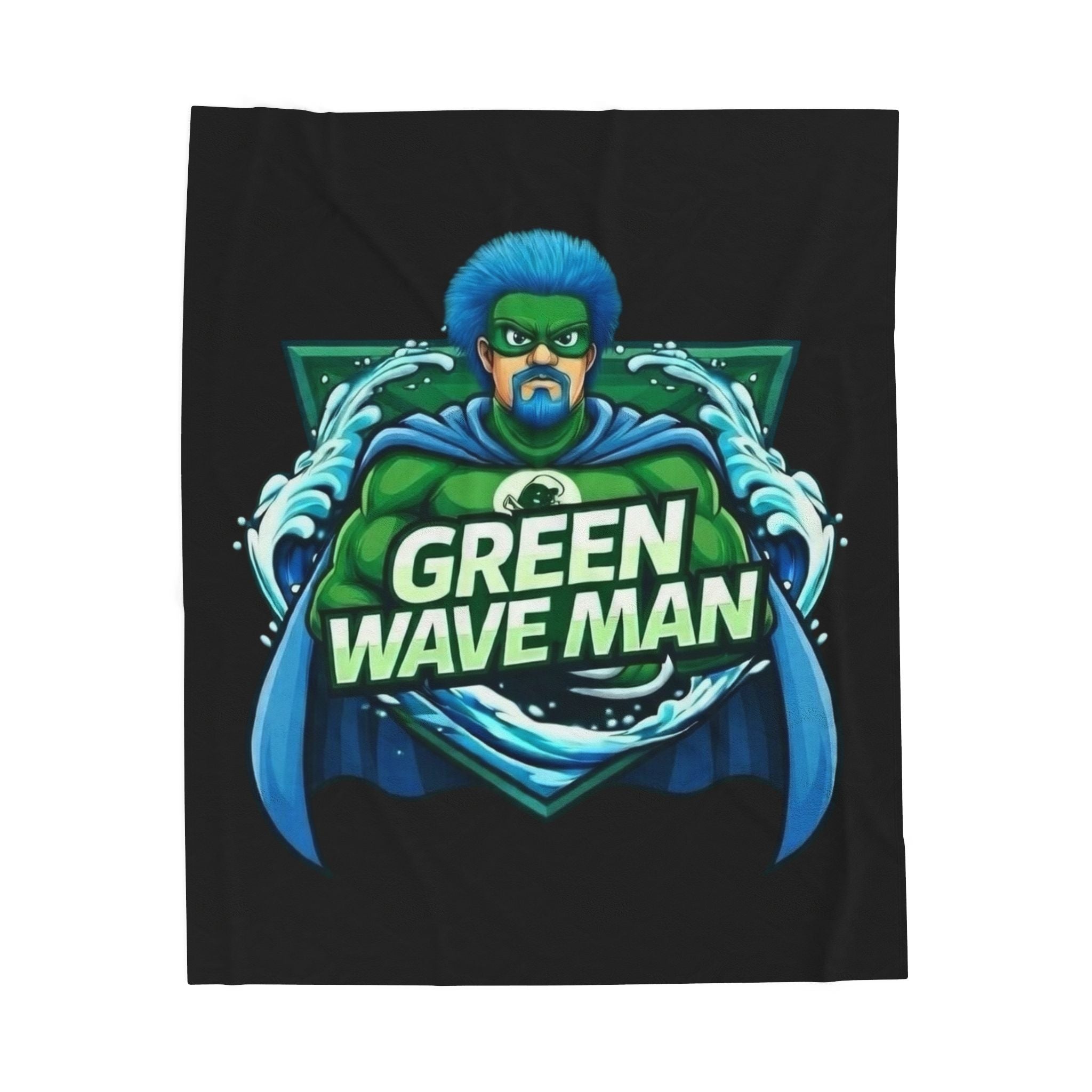 Green Wave Man- Black- Velveteen Plush Blanket