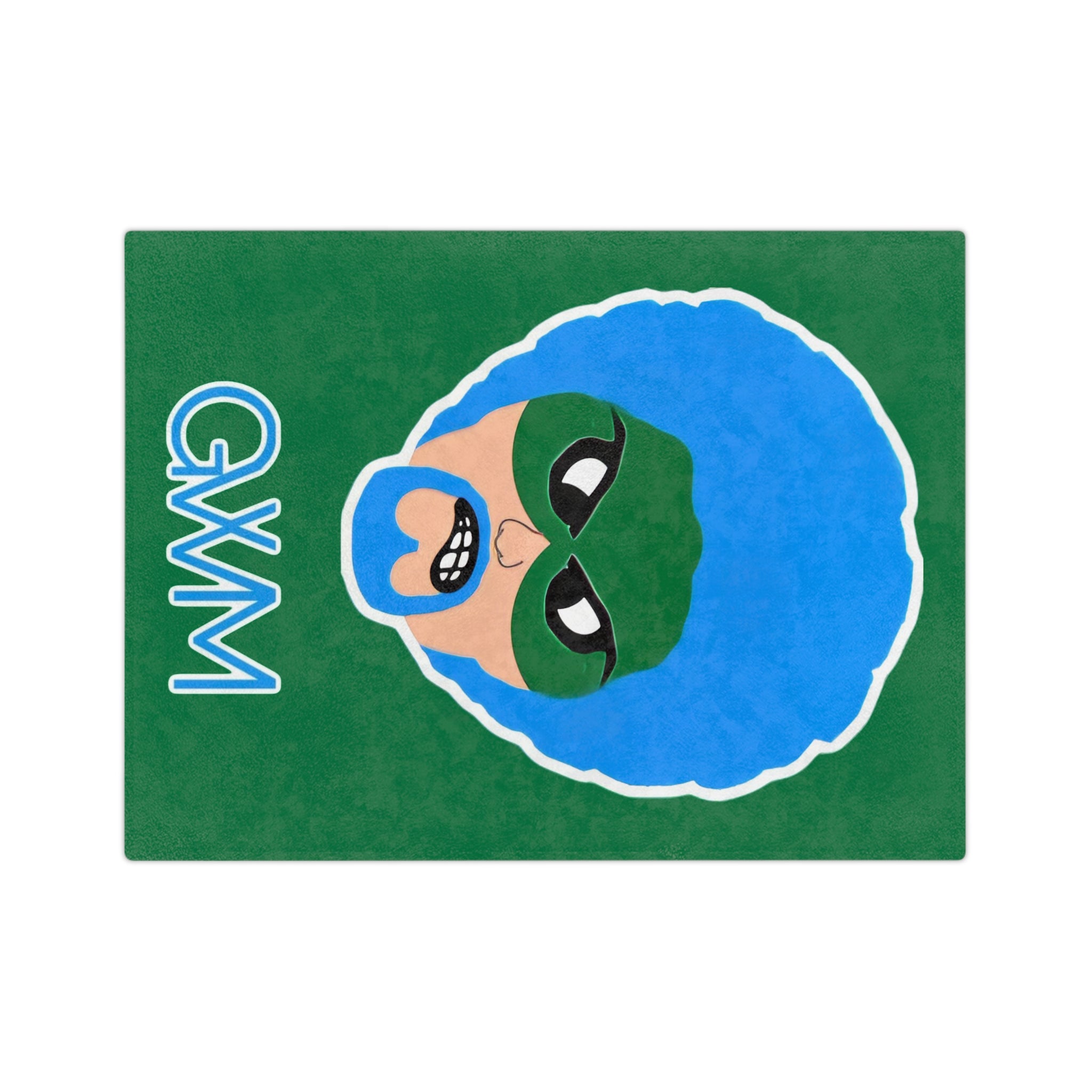 Green Wave Man (original logo) Large Microfiber Blanket — Bold Blue Afro Masked Face Design (GVMM)