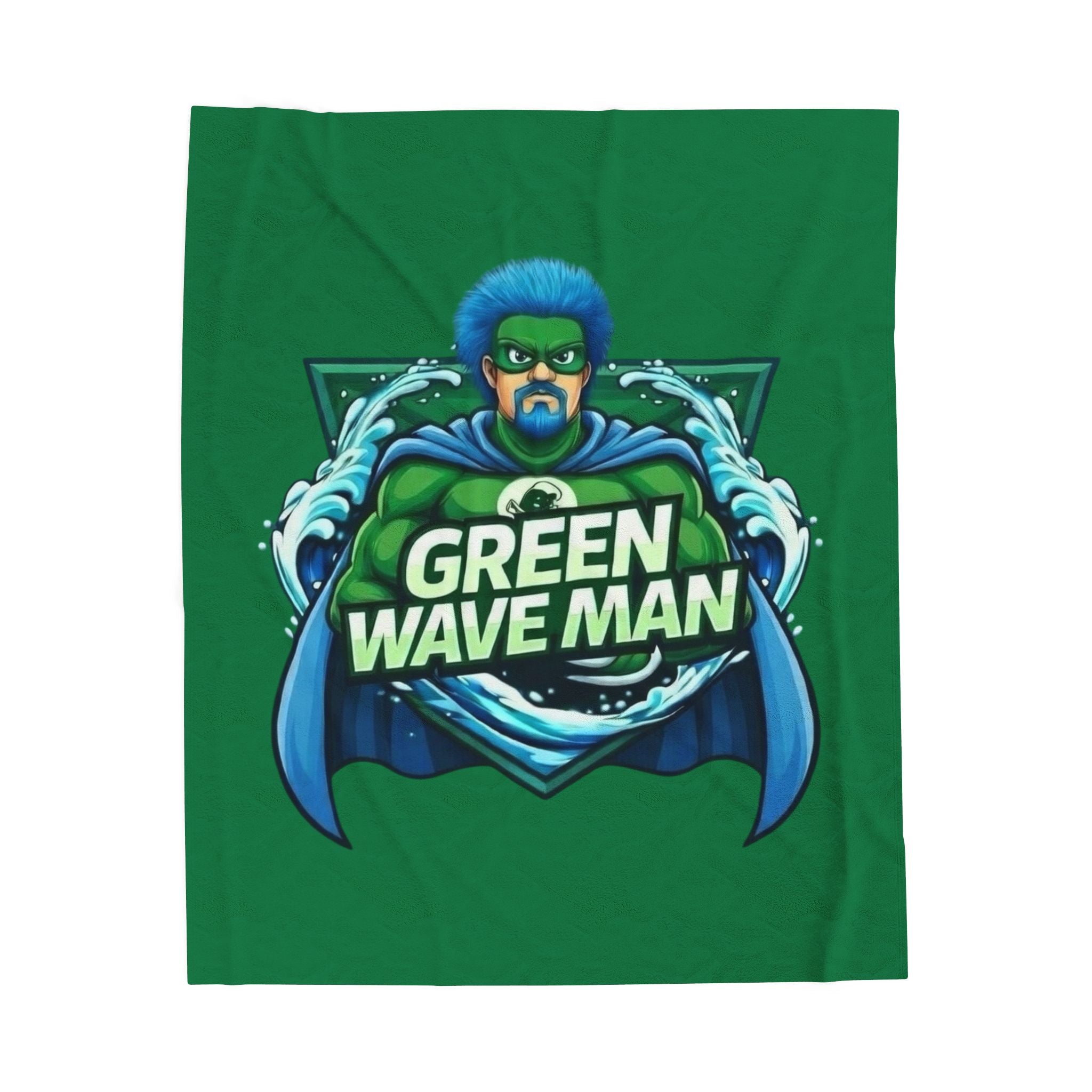 Green Wave Man Plush Blanket -Green-Cozy Velveteen Throw