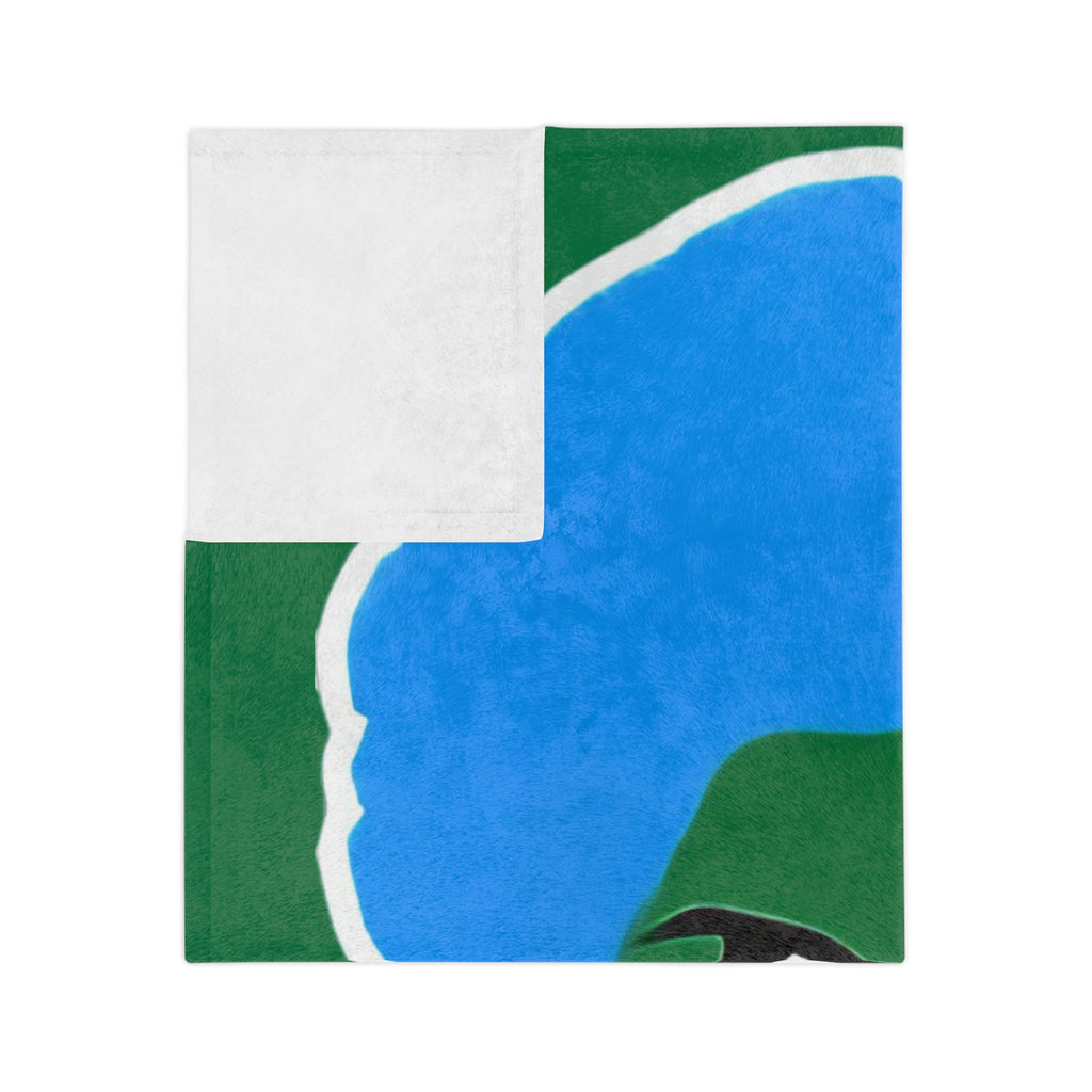 Green Wave Man (original logo) Large Microfiber Blanket — Bold Blue Afro Masked Face Design (GVMM)