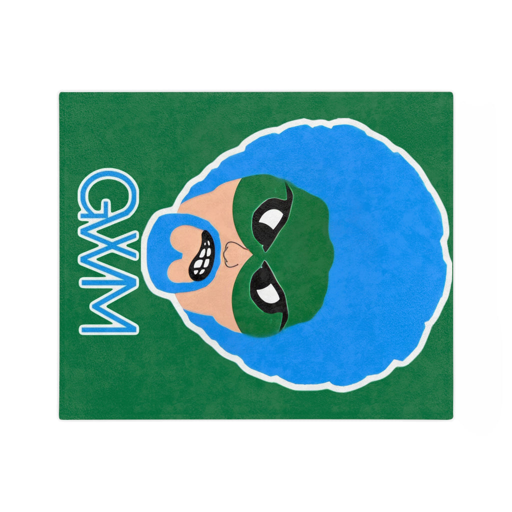 Green Wave Man (original logo) Large Microfiber Blanket — Bold Blue Afro Masked Face Design (GVMM)