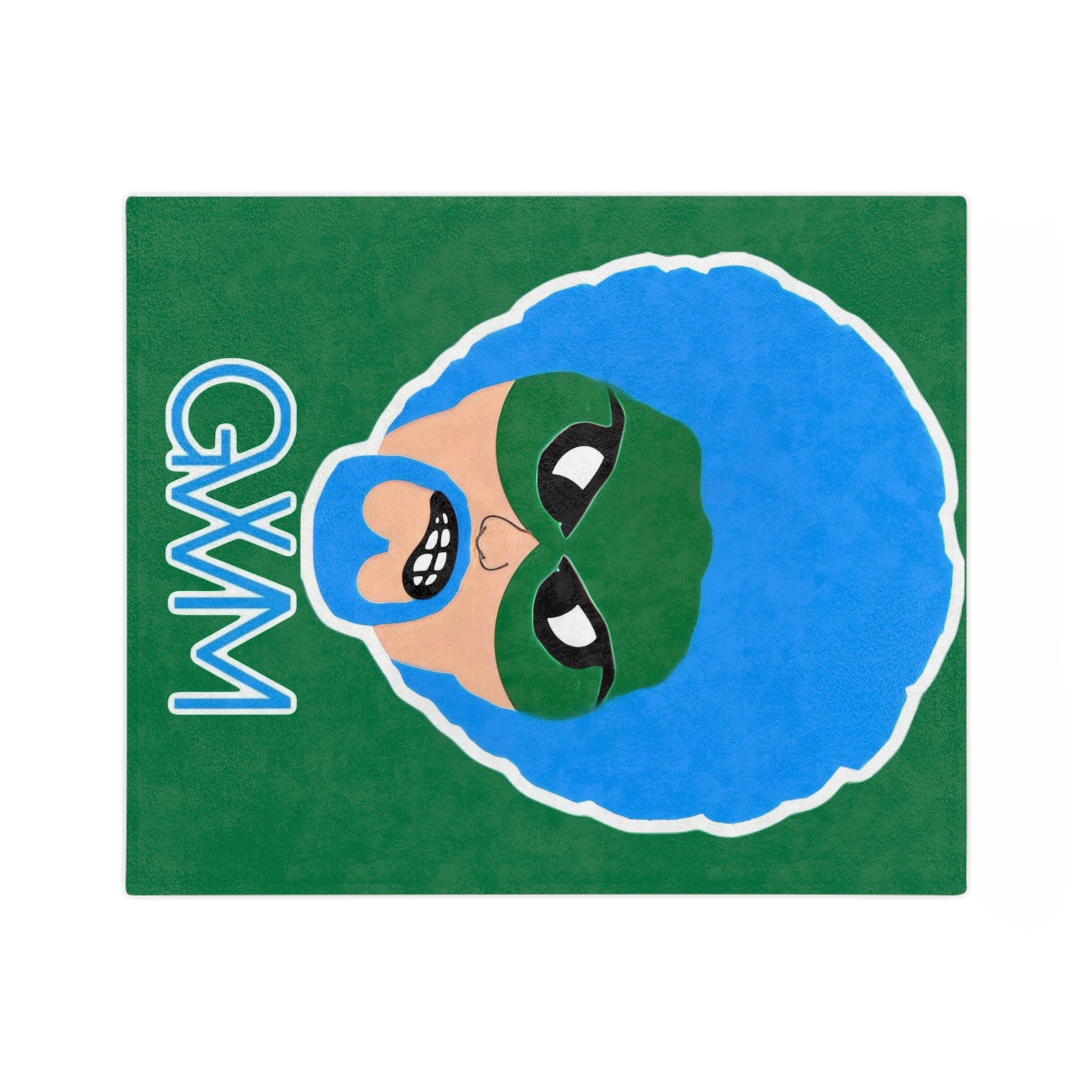 Green Wave Man (original logo) Large Microfiber Blanket — Bold Blue Afro Masked Face Design (GVMM)