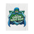 Green Wave Man Velveteen Plush Blanket-White — Superhero Ocean Waves Throw