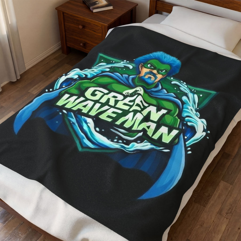 Green Wave Man- Black- Velveteen Plush Blanket