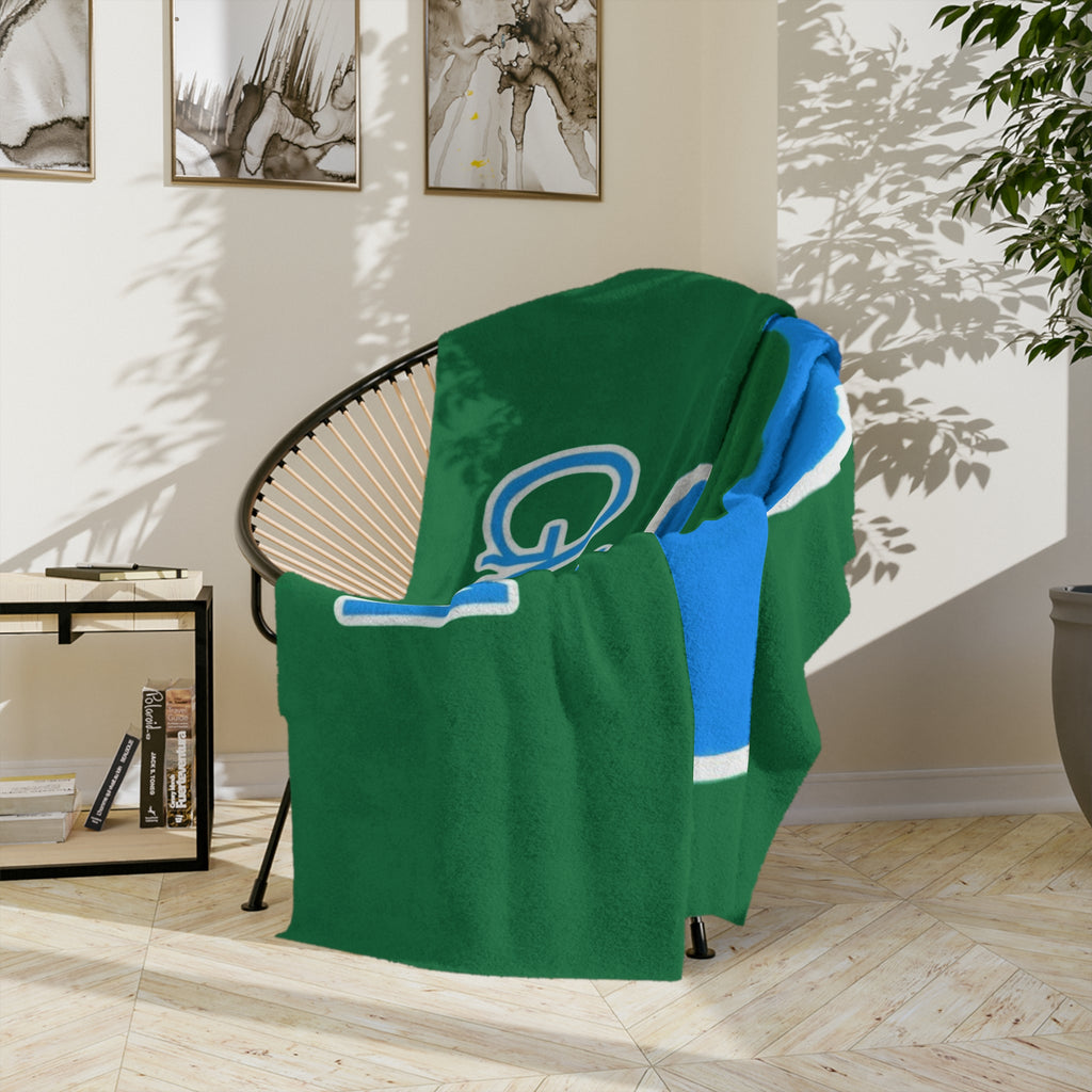 Green Wave Man (original logo) Large Microfiber Blanket — Bold Blue Afro Masked Face Design (GVMM)