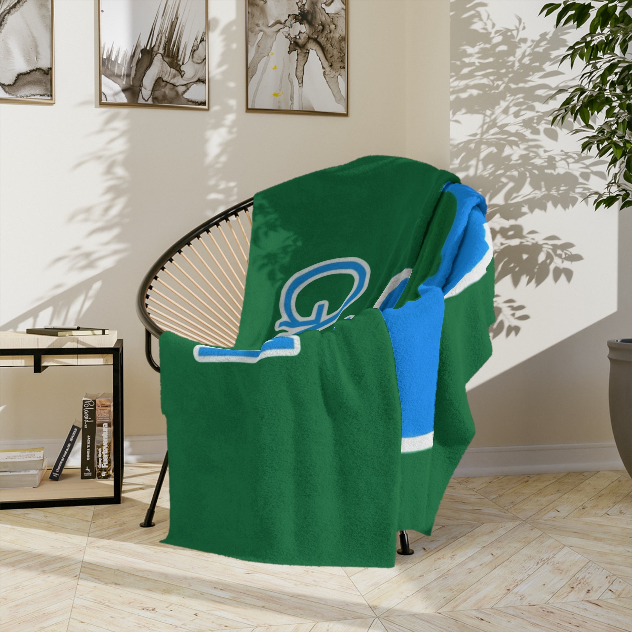 Green Wave Man (original logo) Large Microfiber Blanket — Bold Blue Afro Masked Face Design (GVMM)
