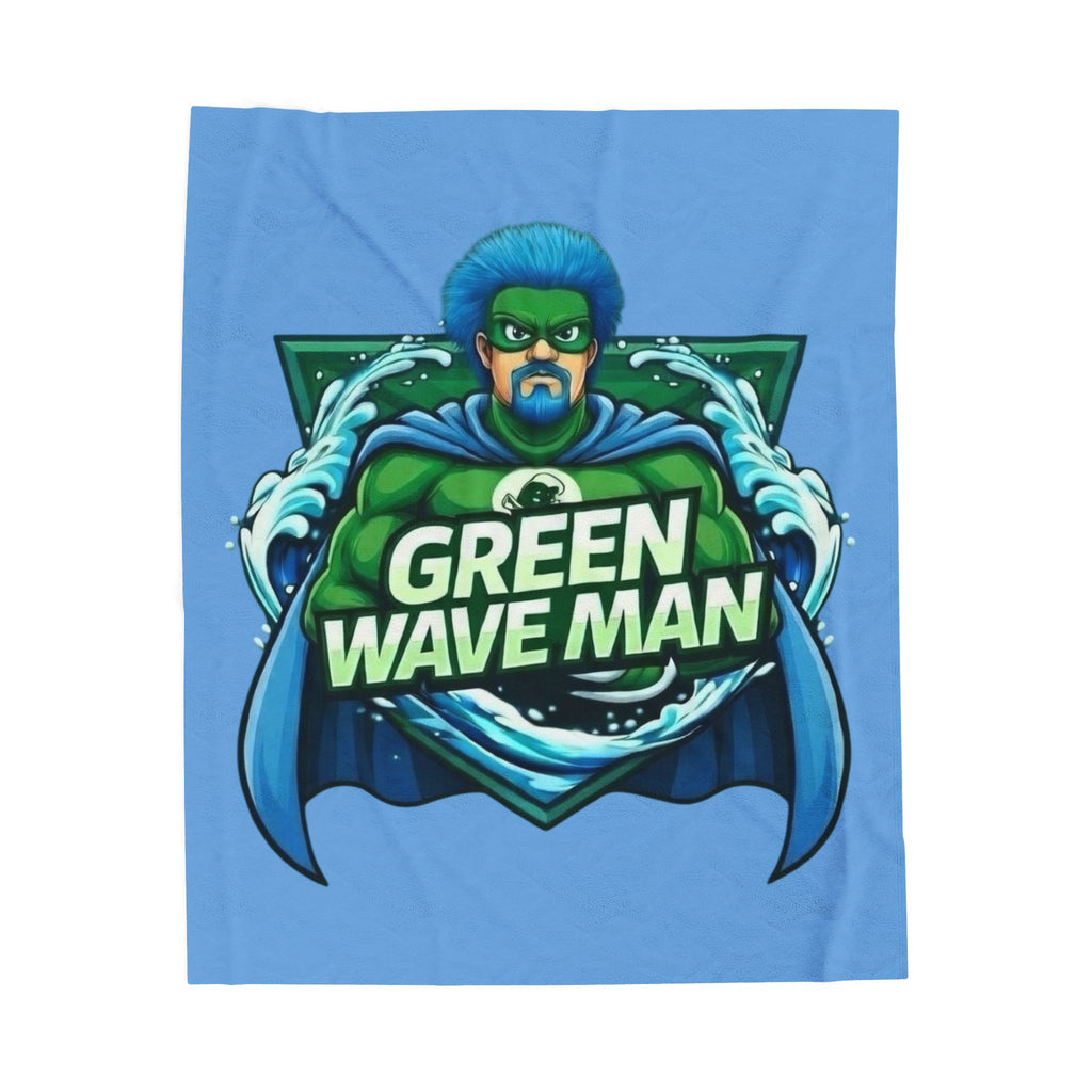 Green Wave Man Plush Blanket-Blue — Superhero Velveteen Throw