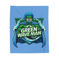 Green Wave Man Plush Blanket-Blue — Superhero Velveteen Throw